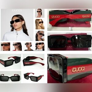 GUCCI RECTANGULAR WITH EXTREMELY BOLD CONTEMPORARY TEMPLE WITH LOGO RED/ GREEN